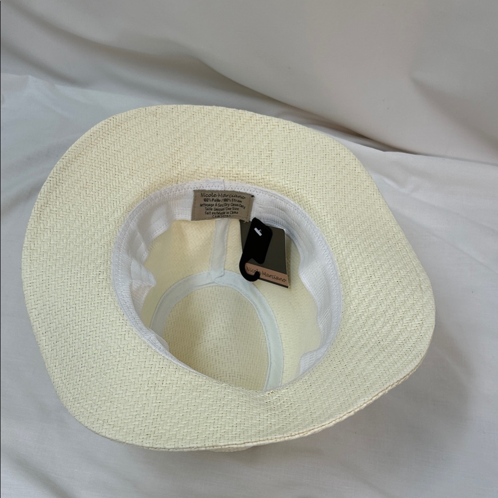 Nicole Marciano Classic Cream Straw Fedora Hat with Black Band - Picture 5 of 8